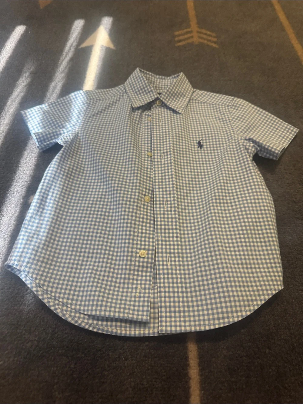 Ralph Lauren Boys Light Blue and White Gingham Button-Down Shirt